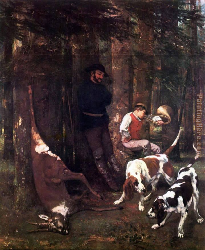 The booty hunting with dogs painting - Gustave Courbet The booty hunting with dogs art painting